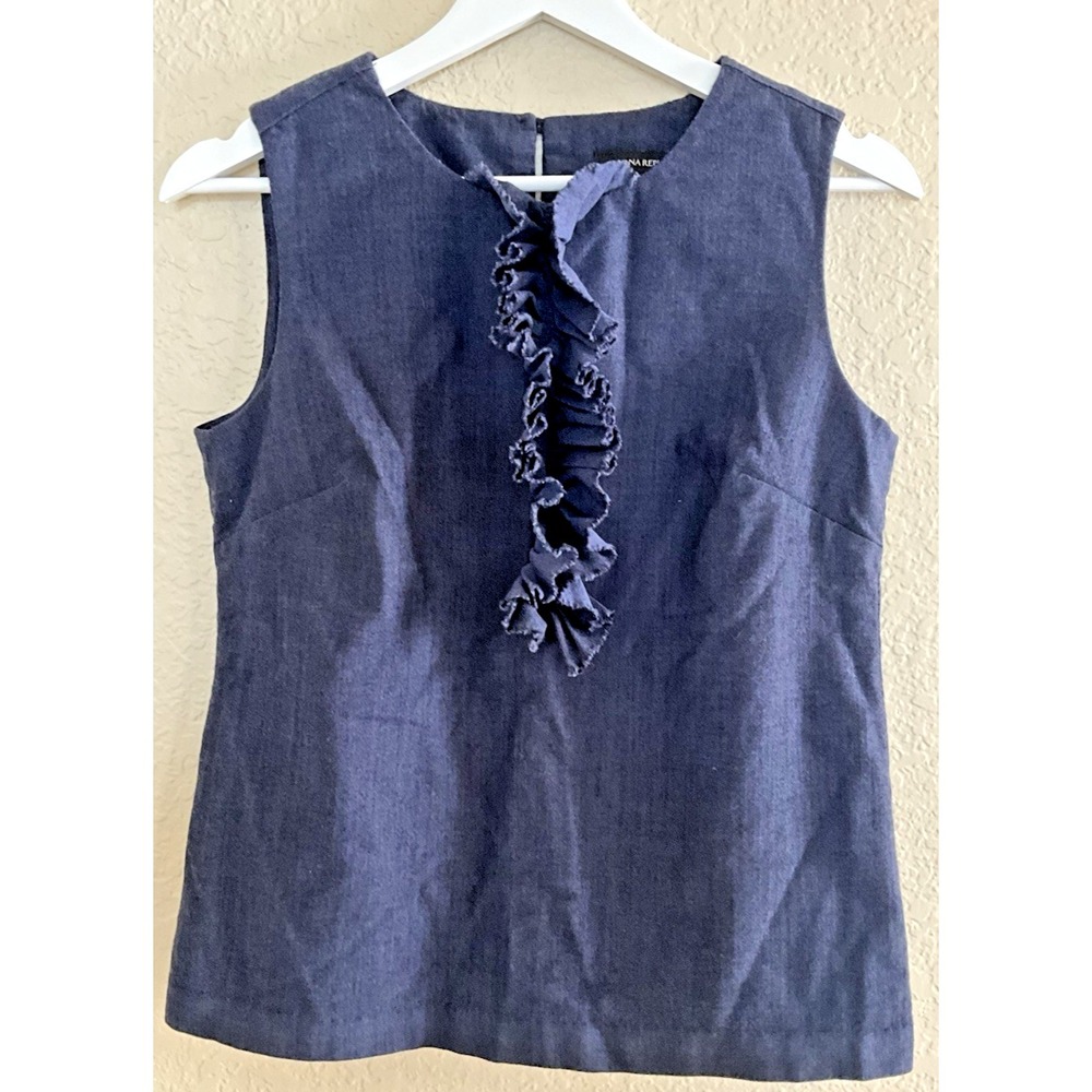 Banana Republic women's sleeveless ruffle denim blouse‎ 95% wool SZ 6 blue